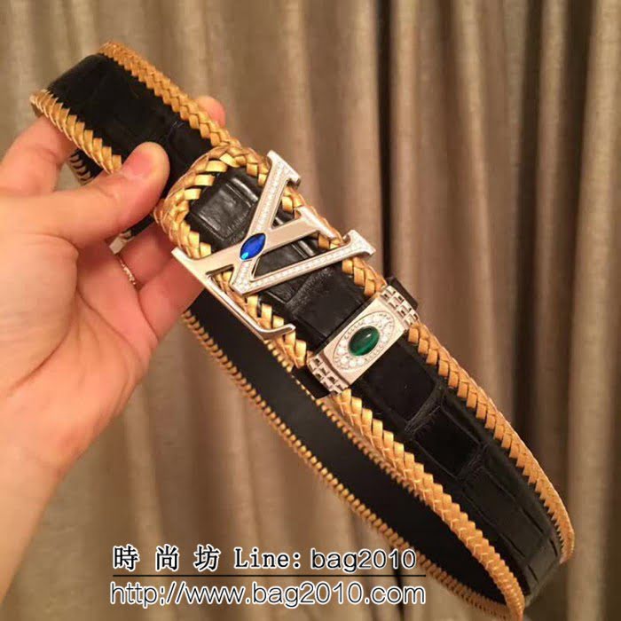 路易威登LV Louis Vuitton純手工編織美洲鱷魚無拼接肚皮 高端男士皮帶 LHG1197